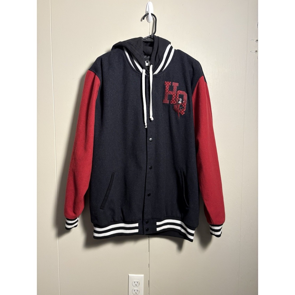 Batman Harley Quinn Varsity Jacket Hoodie XL Black Red Snap Front DC Comics